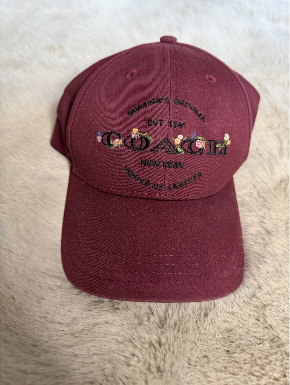 Coach Hudson Floral Embroidered Baseball Cap Burgundy One Size Adjustable